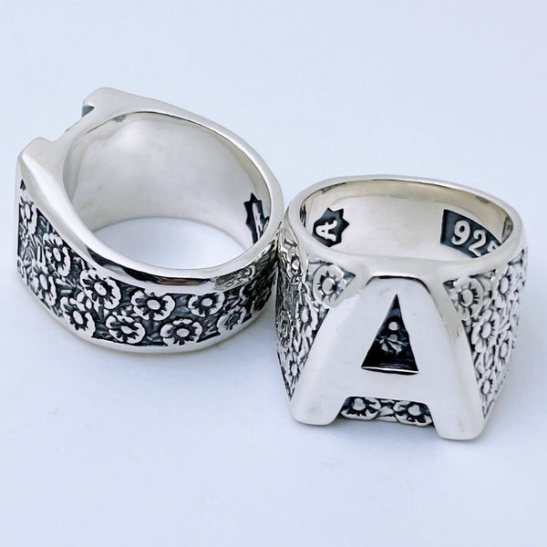 Floral Initial Silver Ring