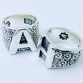Floral Initial Silver Ring 3