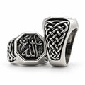 Octagon sterling silver signet ring with an Arabic name, shown from the front and from the side
