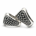 Side view of the woven knot pattern on the shoulders of the octagon sterling silver signet ring